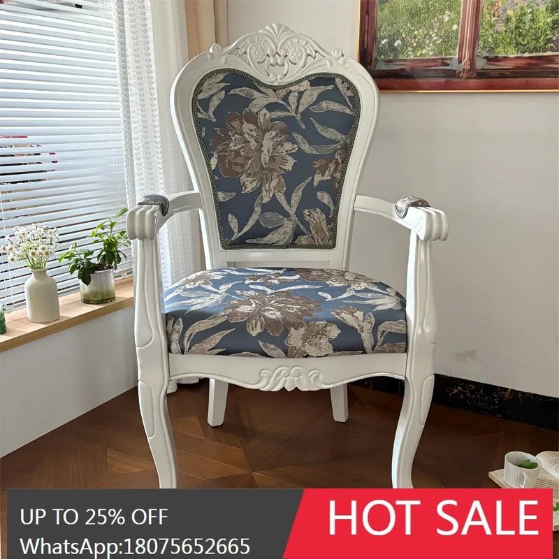 MJY European Style Solid Wood White American Style Backrest Hall Tea House Club Reception Table and Chairs