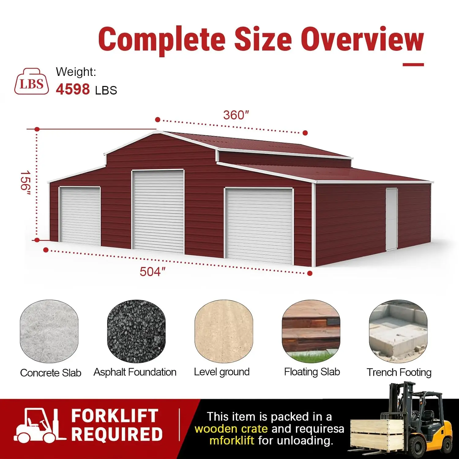 42x30FT Brown Metal Garage Shed with 3 Roll-Up Doors, Customized