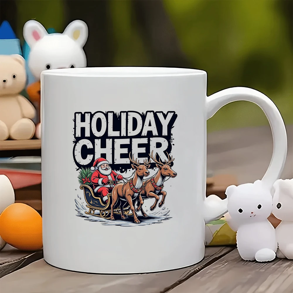 11oz Cup + Santa Claus Reindeer Sled Cartoon Cup Christmas Gift Kids Water Cup Family Office Coffee