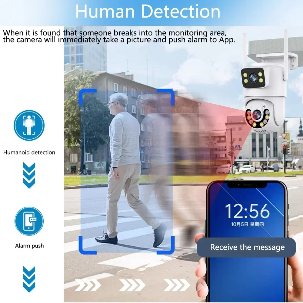 4K Color Night Vision Wifi PTZ IP Security Camera Dual Lens Auto Tracking Outdoor 2 Way Audio Wireless CCTV Surveillance Camera