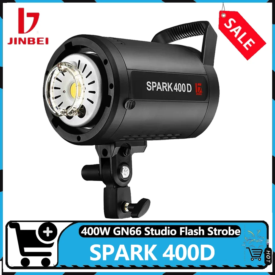 Flash de Estúdio JINBEI SPARK 400D 400W GN66 com Tempo de Recarga de 0.9s, Sistema Sem Fio 2.4G Integrado e Suporte a Controle Remoto