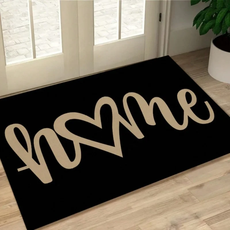 Newest Floor Mat Black Beige Love Heart Home Script Doormat Non Slip Front Entry Floor Mat