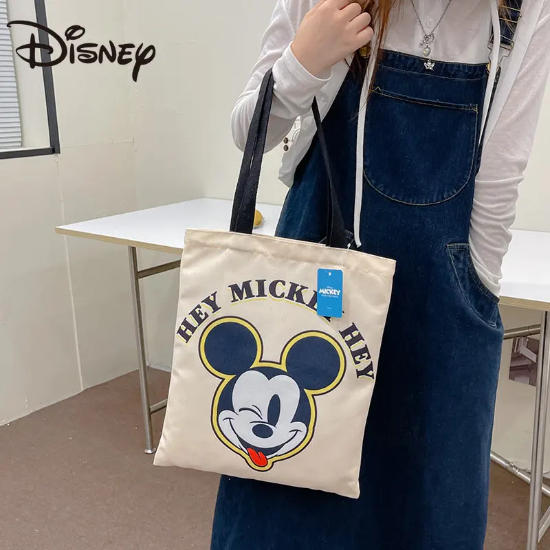 

MINISO Disney Mickey Canvas Bag Casual Bag Women's Versatile Shoulder Bag Trendy Handbag Ladies Bag Shoulder Bag Women