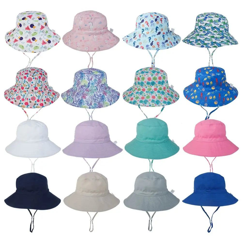 Summer Boys Girls Neck Ear Cover Swimming Hats Wide Brim Beach Cap Bucket Hat with Adjustable Chin Strap  Sun Hat