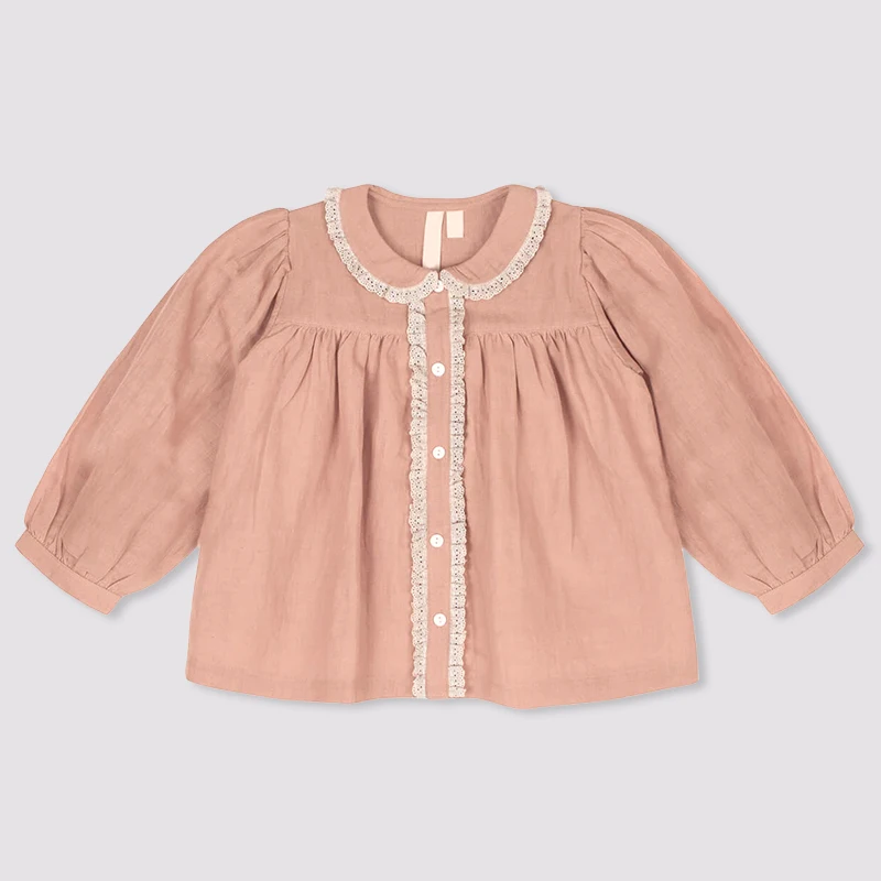 Mädchen Retro Spleißen Spitze Baumwolle Leinen Shirts Herbst Neue Revers Puppe Strickjacke Süße Und Niedliche Baby Mädchen Langarm bluse Tops – Detail 24