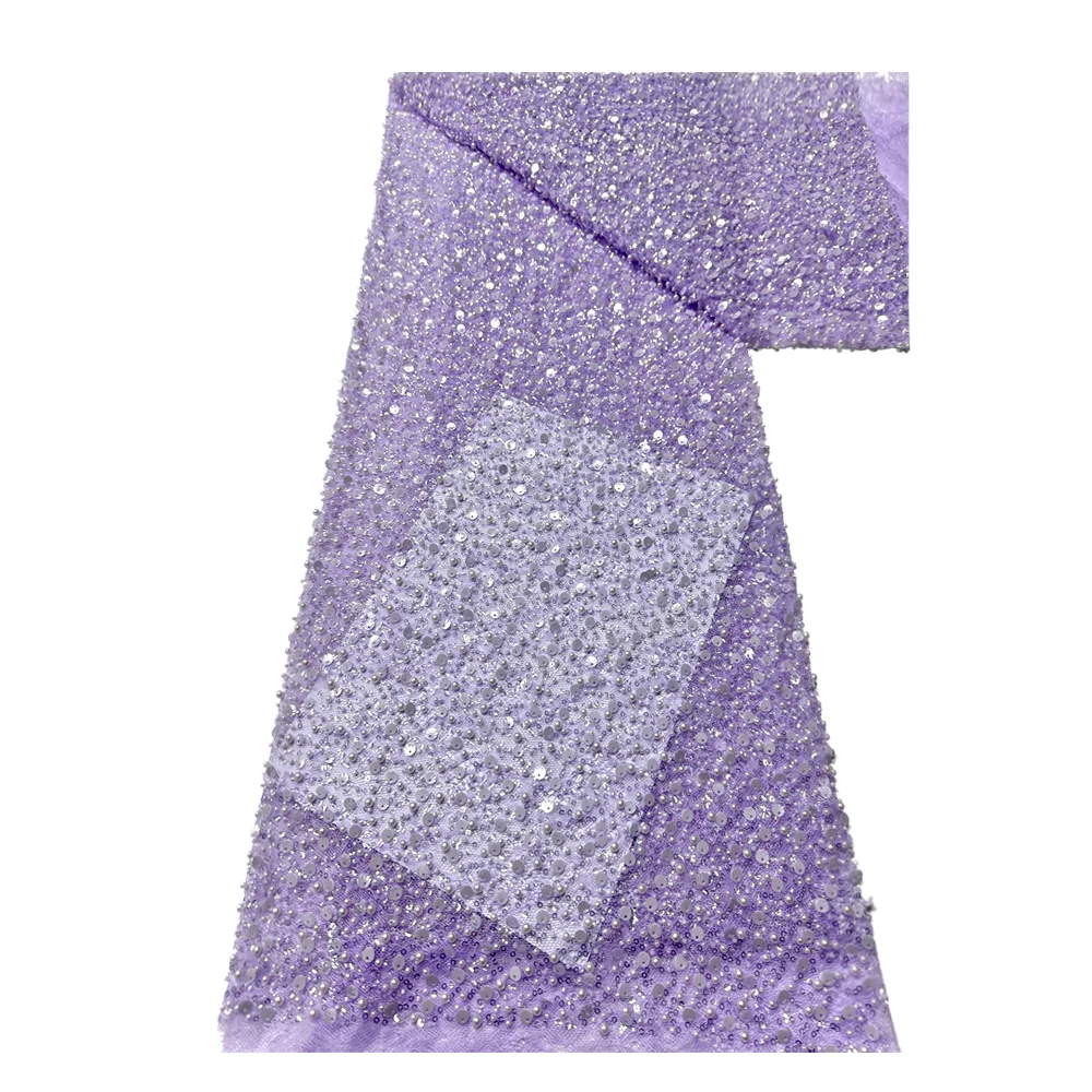 

2024 Роскошная нигерийская африканская кружевная ткань с бисером, высококачественный тюль с блестками, вышитая африканская французская кружевная ткань, пришитая платье