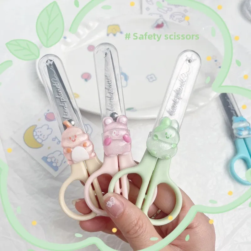 Cute Mini Scissors with Protective Cover Safe and Portable Paper-cutting Knife Student DIY Handmade Scissors