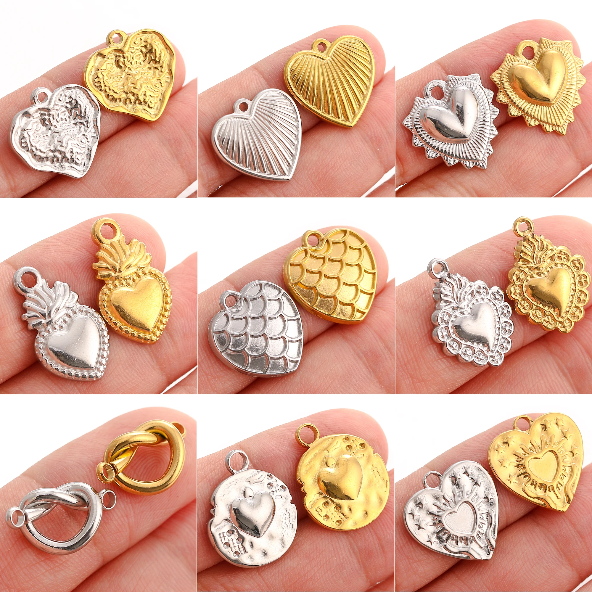 3Pcs Heart Connector Pendant for Bracelet Necklace Stainless Steel Love Flaming Sacred Heart Charms Diy Valentine Jewelry Making