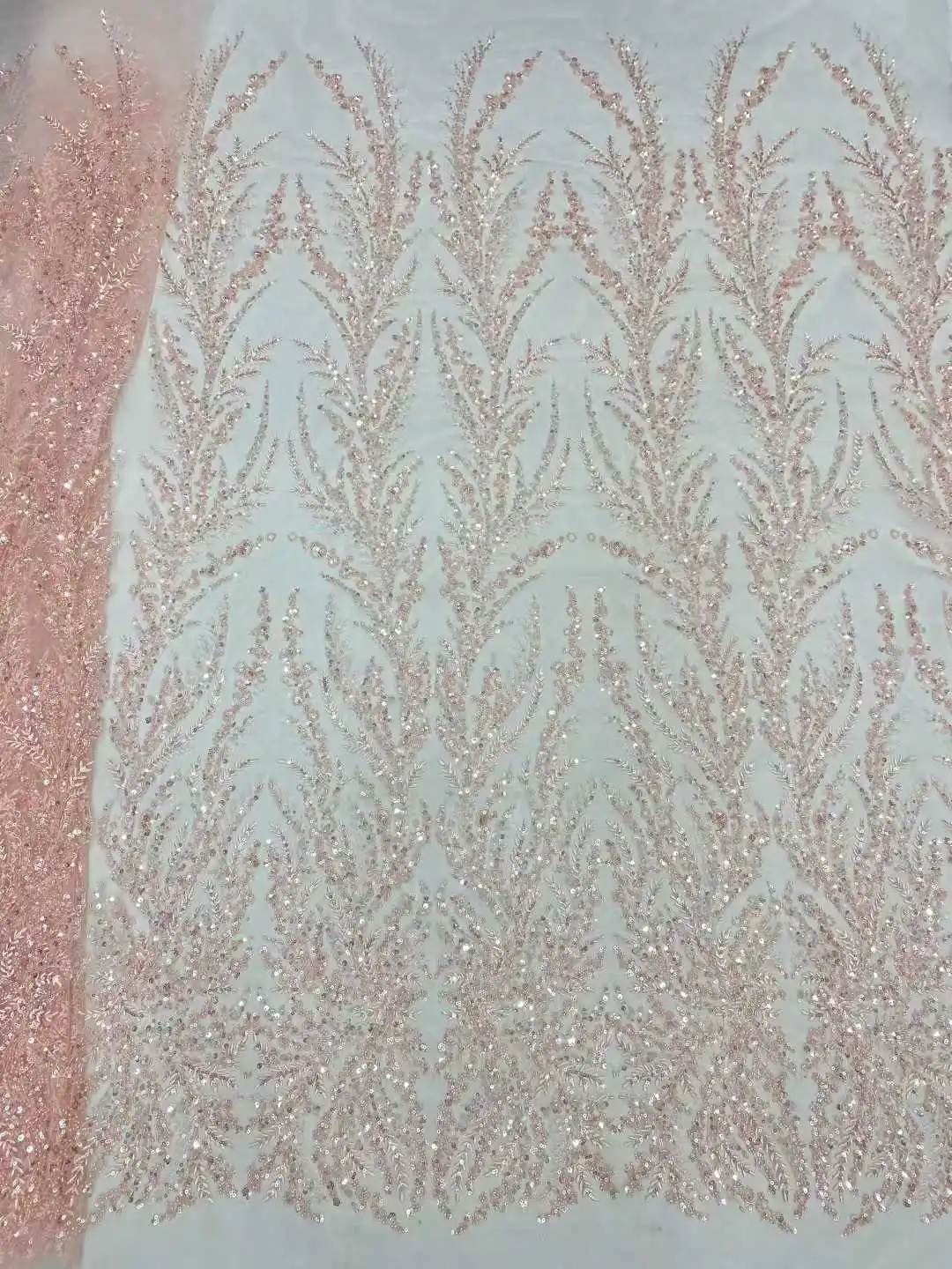 2025 Hoge kwaliteit Afrikaanse kant stof Nigeria oranje kralen kant stof pailletten tule stof voor feest bruiloft naaien TP1708