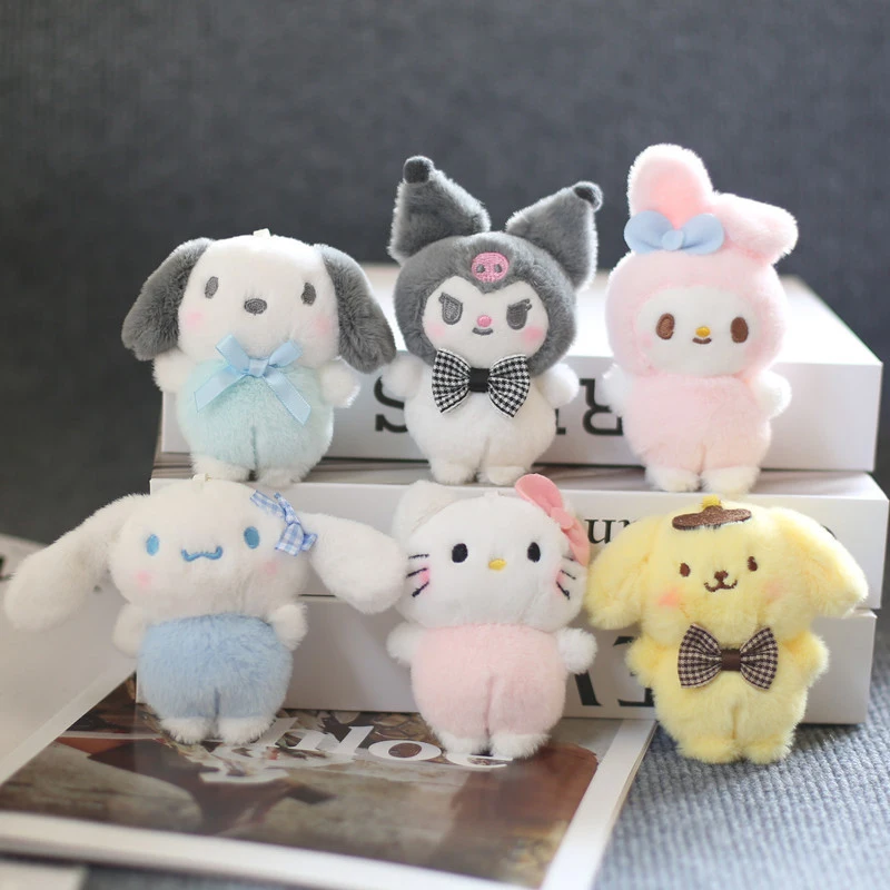 Sanrio Cute Plush Keychain Soft Stuffed Doll Bag Pendant Hello Kitty Cinnamoroll Kuromi Melody Pochacco Purin Kawaii Keyring