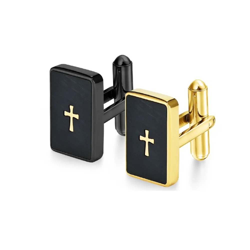 Black White Golden Contrasting Cross Men's Cufflinks Retro Business Dress Cuff Buckle Decorative Accessories For Suits Dresses