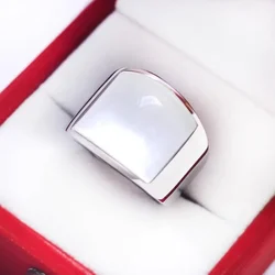 Big White Gemstone Rings for Women Men Cat Eye Stone Silver Color Waterproof Engagement Jewelry Trendy Mens Ring Stainless Steel