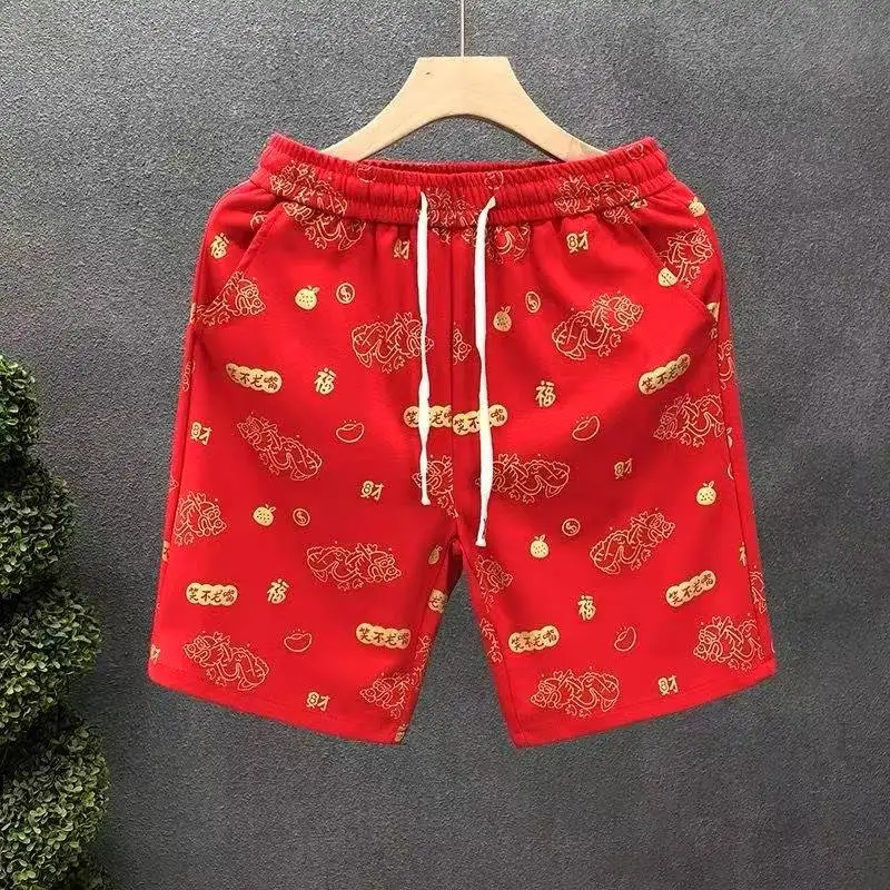 

2025 Summer New Printed Beach Shorts for Men, Thin and Loose Beach Shorts, Quick-drying and Quick-descent Motorcycle Shorts