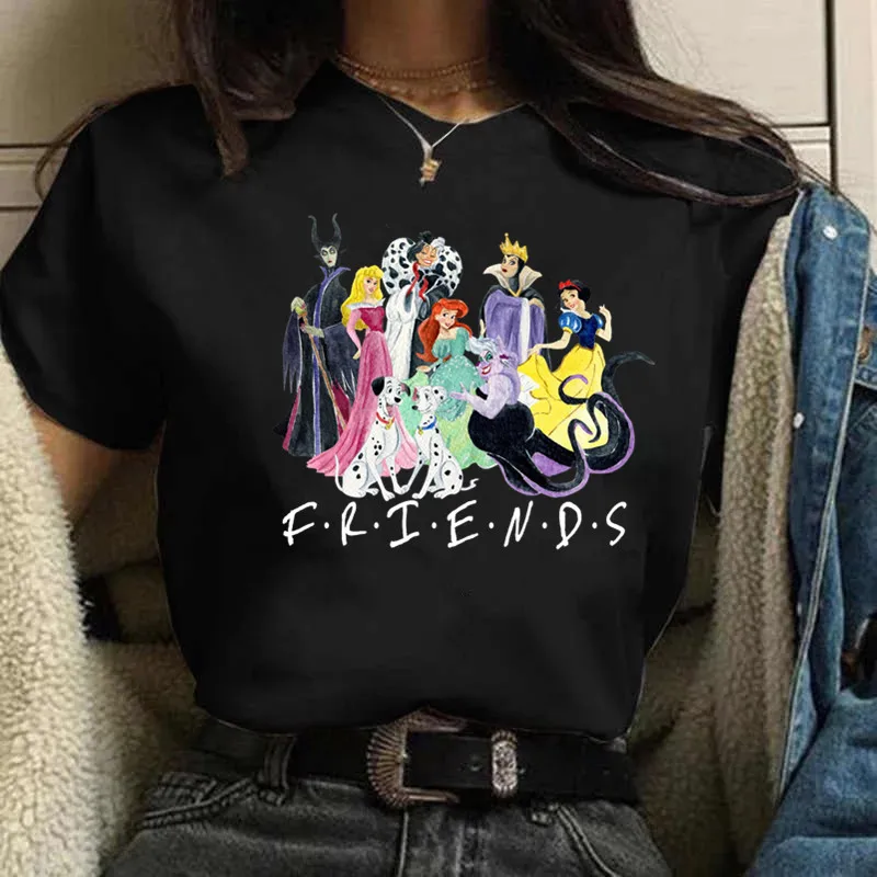 Disney Villains Shirt Womens Tops Tees Short Sleeve Black T-shirt Clothes for Women Y2k Streetwear Summer Blouses Woman 2023