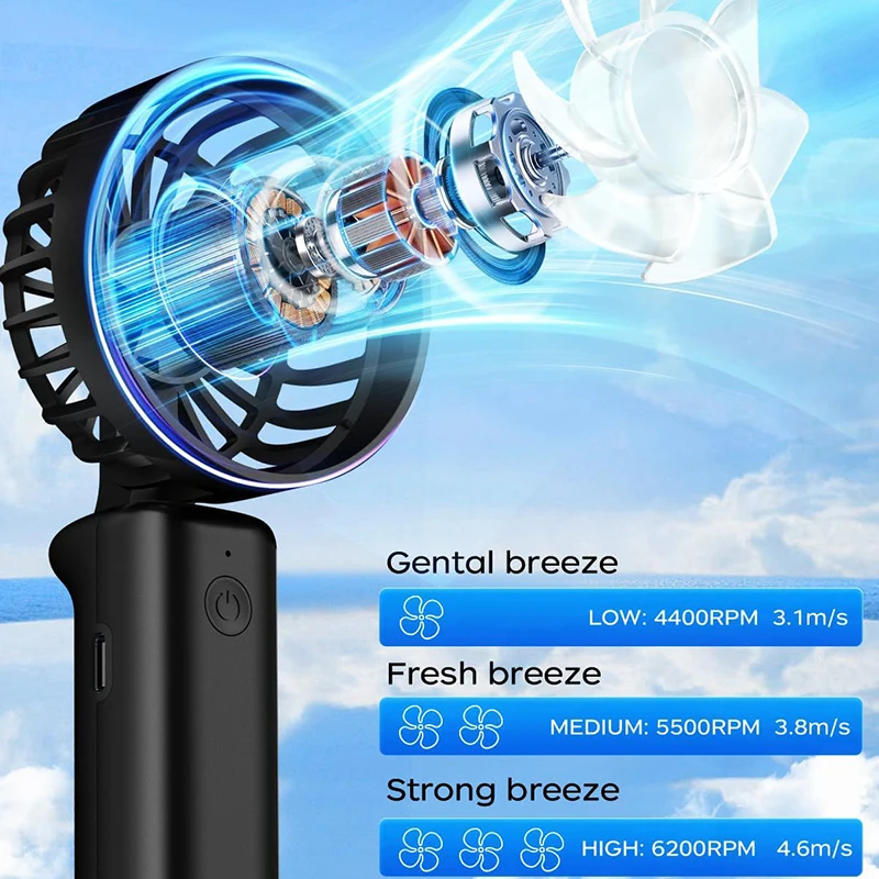 Portable Handheld Mini Fan 3 Speeds Personal Small Fan Rechargeable Mini Fan For Travel Bedroom Woman Men