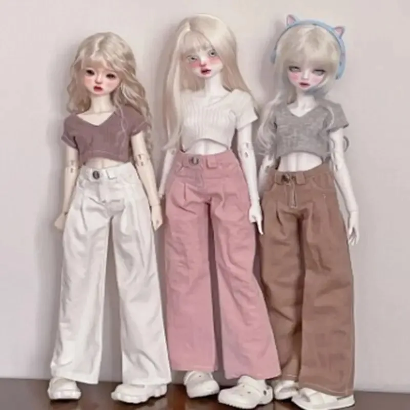 

Fashion Wide Leg Pants T-shirt Casual Wears Kids Toys Doll Princess Clothes Dolls Accessories Tops Trousers for 1/4 BJD Dolls