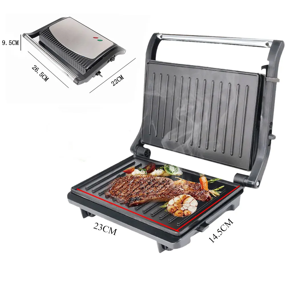 Multifunctional Stainless Steel Non-Stick Steak Machine Sandwich Maker with Removable Drip Tray and 180 Degree Opening Function