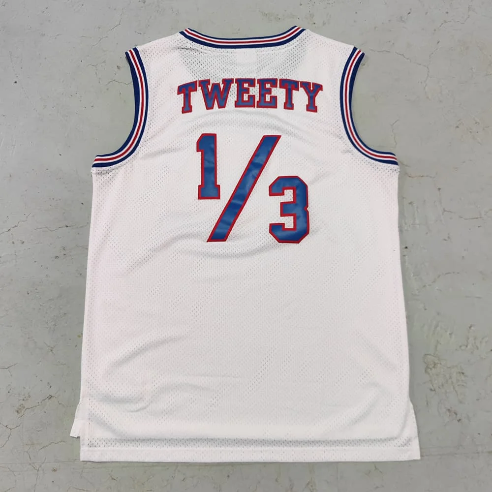 Trillest Space Jam Bugs 1 Lola 10 Murray 22 TAZ D.Duck 2 White Tune Squad Basketballtrikot Herrenbekleidung Familien-Set – Detail 6