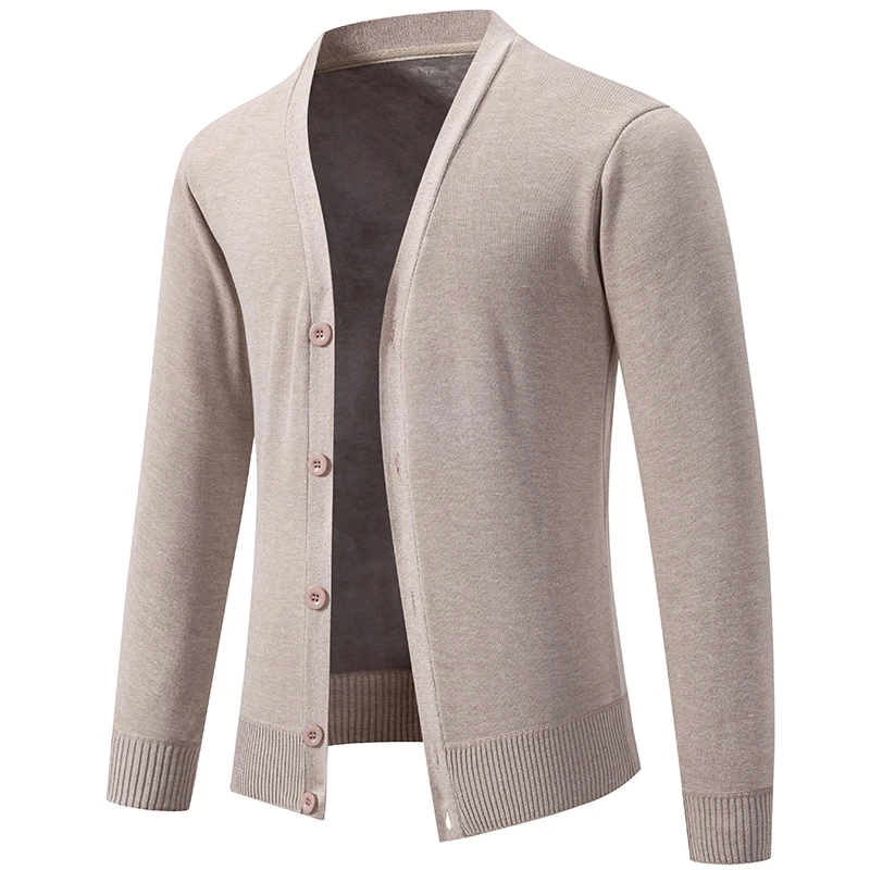 Cárdigan delgado con cuello en V para hombre, chaqueta elástica, botones de moda de Color sólido, abrigo informal, otoño