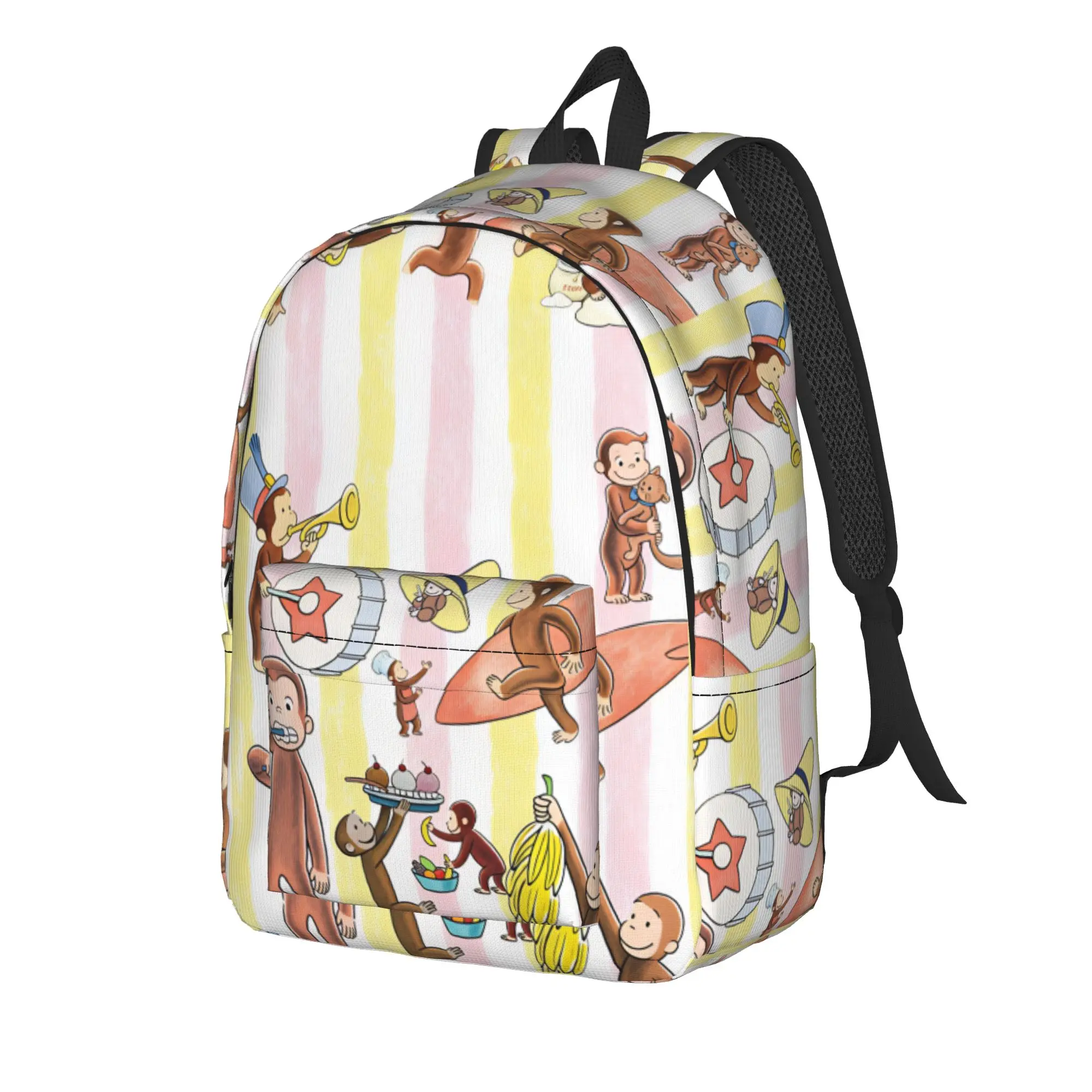 C-Curious George Backpack  Cycling Backpacks Student Unisex Kawaii High School Bags Colorful Print Rucksack