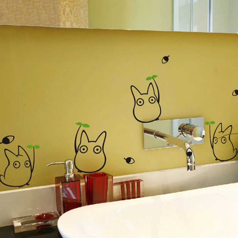 Adesivos de Parede de Vinil Super Fofos de Animais em Desenho Animado com Folha Verde para Decoração de Casa, Quarto Infantil, Quarto de Menina, Adesivos de Pôster de Anime Esculpido