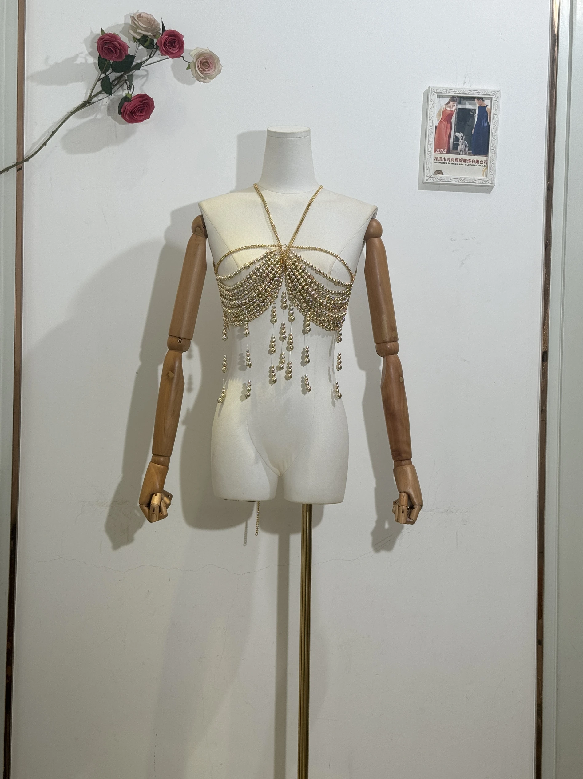 2025 Sexy Corset corps chaîne Spice Girl sirène Bikini Costume dos nu cou pierre perlée Bustier charmes