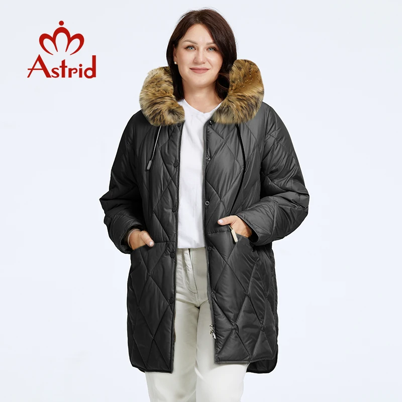 Astrid Women\'s Winter Jacket 2023 Plus Size Women Parka Long Down Jackets Hooded Diamond Quilted Coat Female Clothing Split Hem