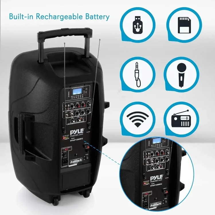 Hot Sale.Karaoke Portable PA Speaker System - 1600W Active Powered Bluetooth Compatible Speaker, Rechargeable Battery.HOME