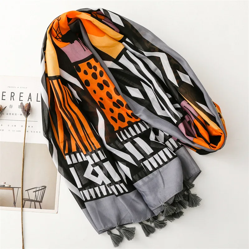 Women's Scarf Shawl Fashion Stylish Double Sided Prints Soft Large Scarves with Tassel