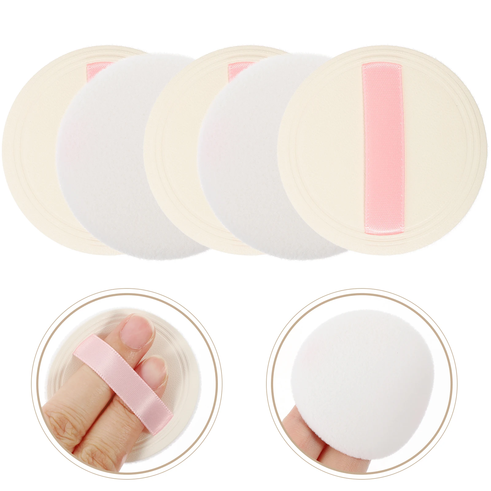 

5pcs Powder For Makeup Women Girls Reusable Portable Ribbon Facial Makeup Tools Smooth Flocking Pads