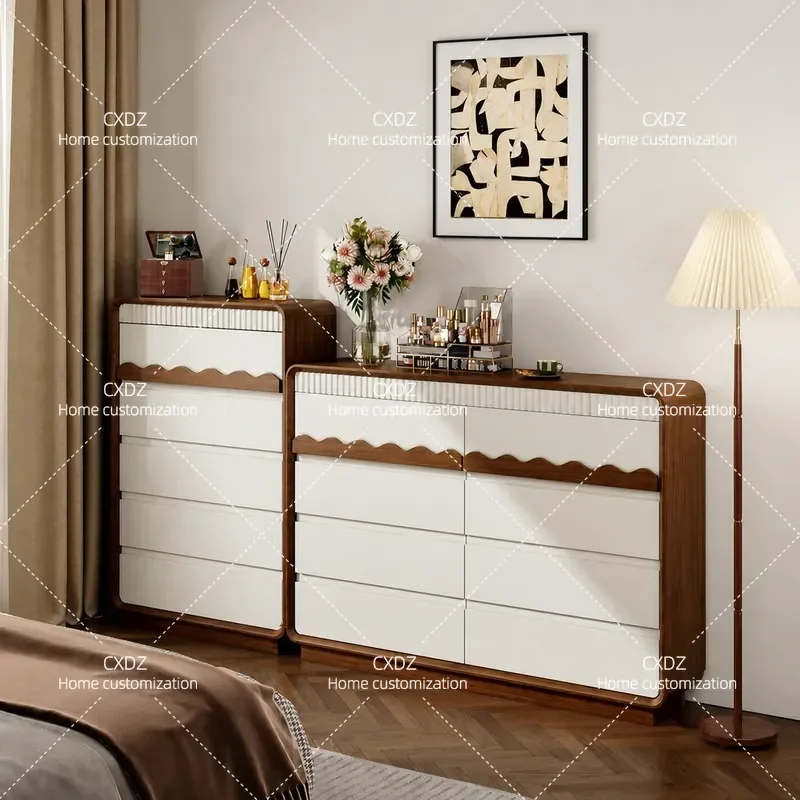Medieval Style Solid Wood Chest of Drawers 8 Drawer Storage Cabinet for Living Room Bedroom Bedside Nightstand Wall Unit