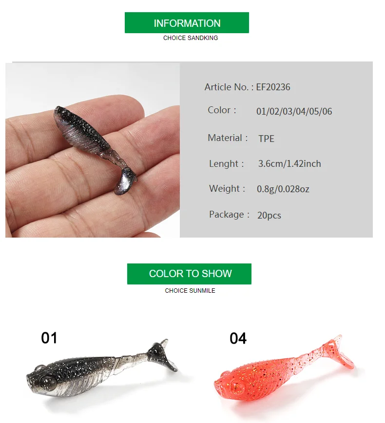 SUNMILE 20 stücke Angeln Weichen Köder Wurm Künstliche Köder 3,6 cm/0,8g Felsen Angeln Wobbler Leurre Souple Köder Barsch Forelle Bass Köder – Detail 2