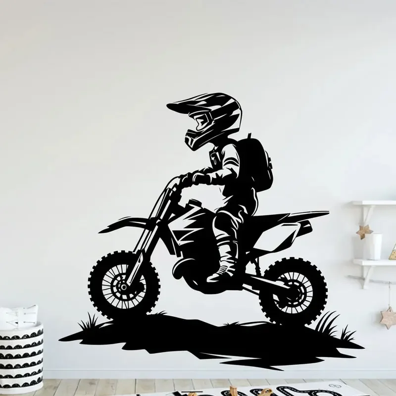 Little Boy Motocross Wall Decal Bike,Motocross Wall Art Kids Play Room Sticker Vinyl Home Decor for Child's Boy's Bedroom Z603