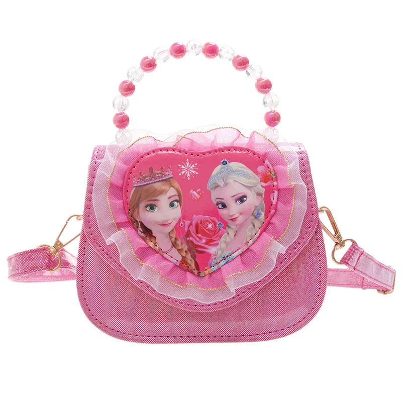 

Disney Frozen Elsa Girls Heart Mesh Beaded Handbag Fashion Crossbody Bag for Kids Gift