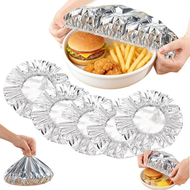

Reusable Aluminum Foil Food Covers, Insulated Elastic Food Covers, 110℃ Heat Resistant, Universal Fit for Bowls Plates Leftovers, Refrigerator Storage Kitchen Picnic Home Restaurant