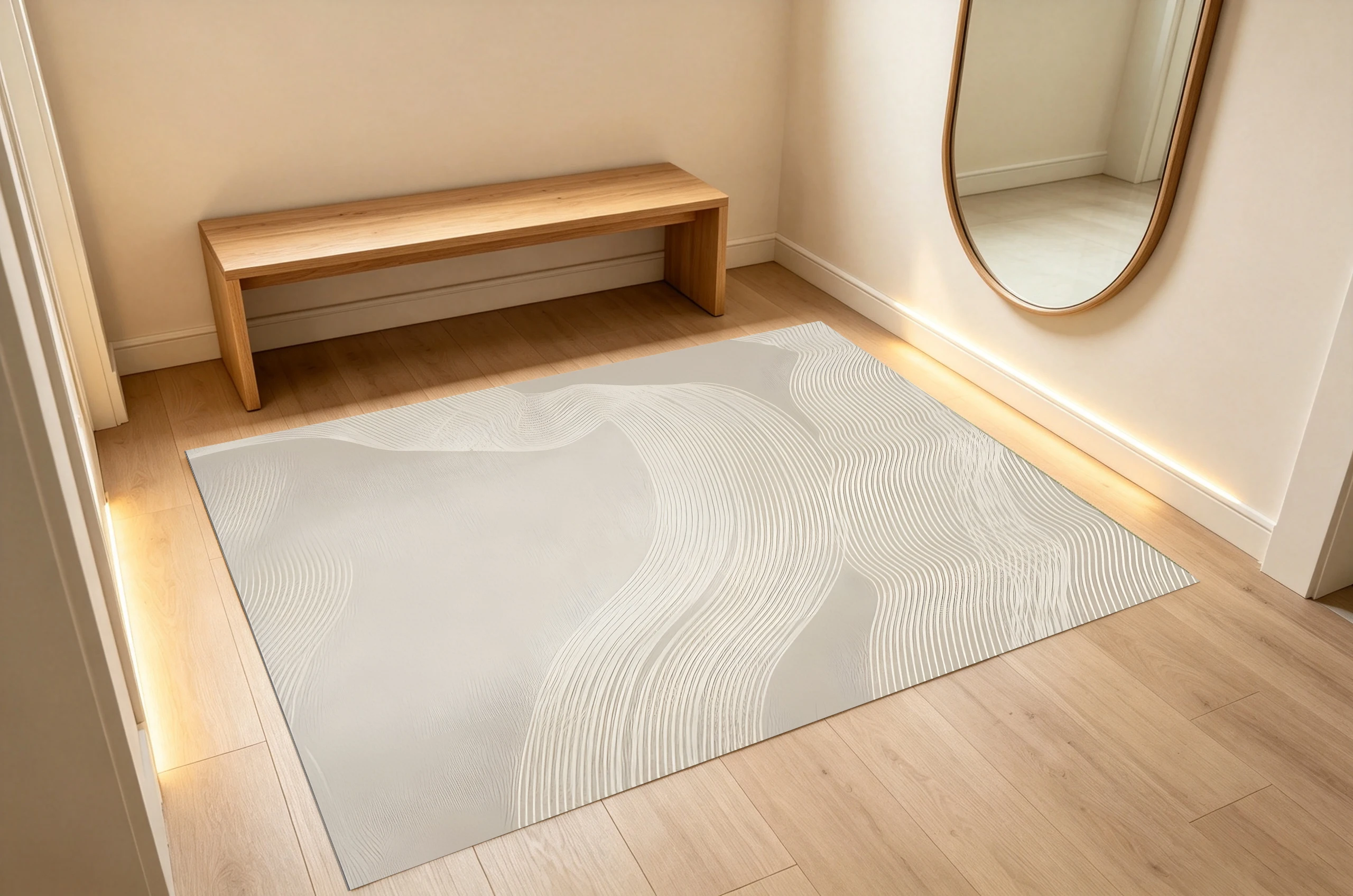 Rug 2D Apricot Color Minimalist Flowing Wave Pattern Carpet - Minimalist Luxury, Skin-Friendly & Comfortable, Suitable for