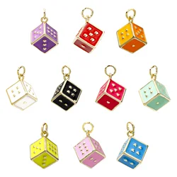 1pc Brass Charms Multicolor Dice Enamel Gold Color Pendant DIY Necklace Earrings For Women Men Party Jewelry Findings 20mmx12mm