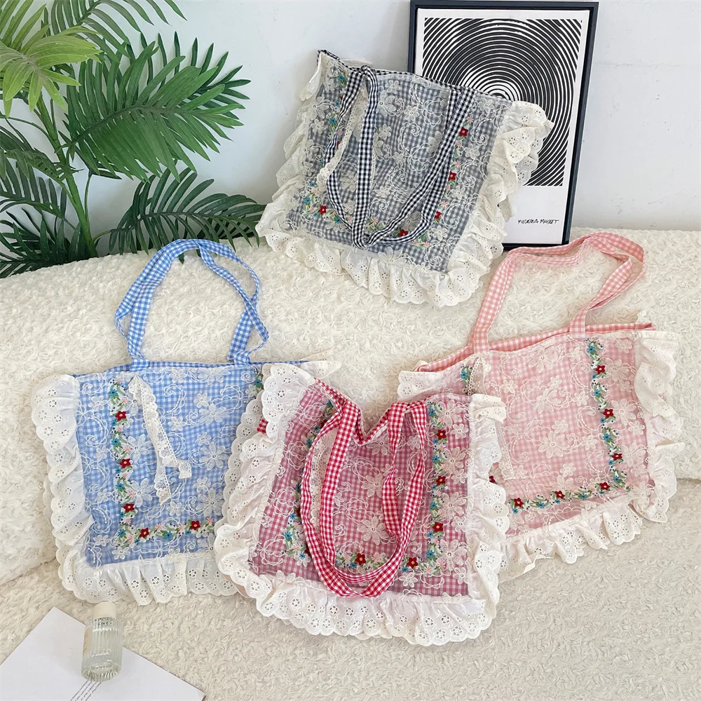 

Новая летняя большая холщовая сумка на одно плечо, вышитая кружевная отделка, деревенский узор, цветочный дизайн, ex Bag