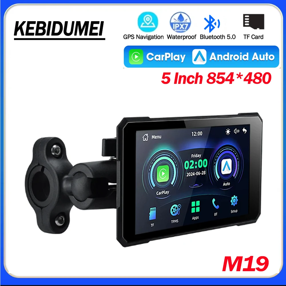 

KEBIDUMEI M19 мотоцикл CarPlay Android Auto 5,0 дюймов 2 в 1 цифровой GPS мото навигация мотоцикл приборная панель экран дисплея