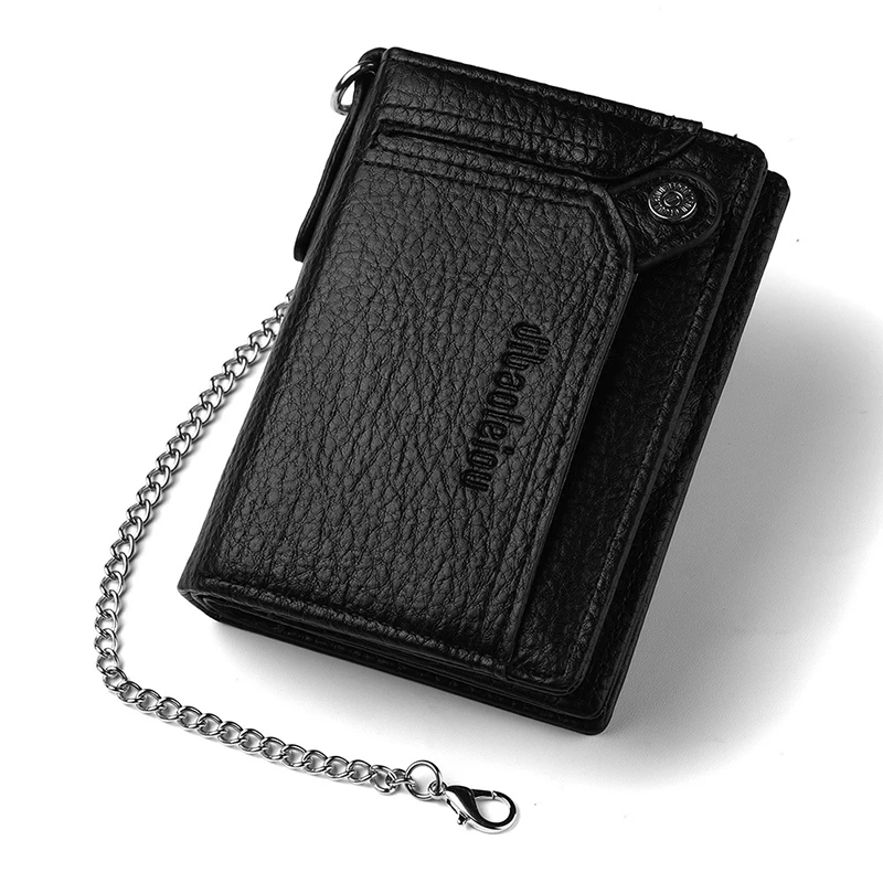 Men PU Leather Short Wallet With Chain Zipper Clutch Wallet Male Short Trifold Purse Card Holder Change Coin Purse