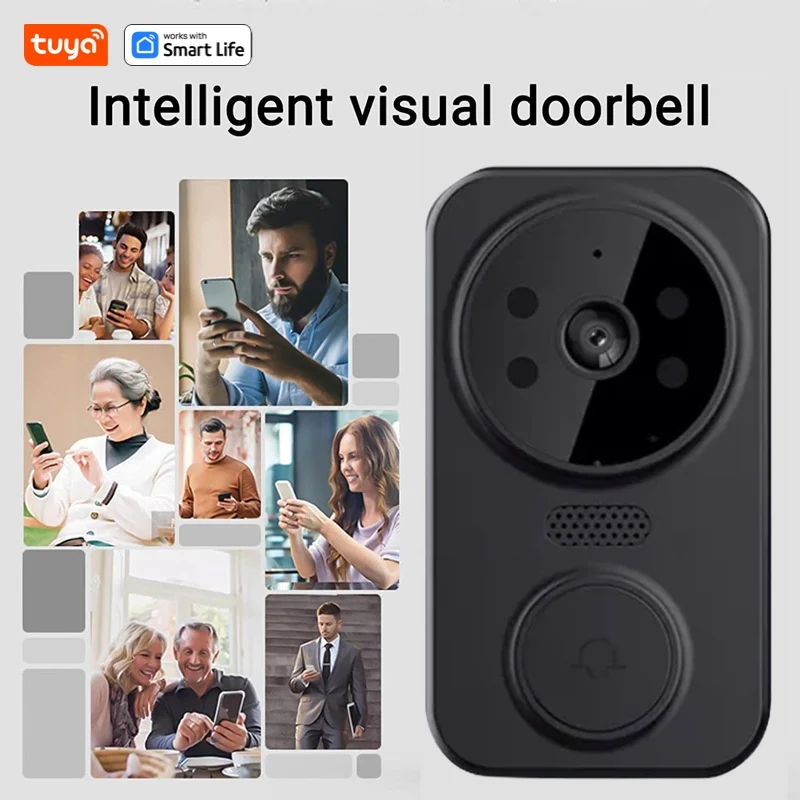 Tuya Smart Home Doorbell Camera WIFI Wireless Doorbell DC AC Battery Powered Camera Bell with Smart Life Doorbell Camera  Black