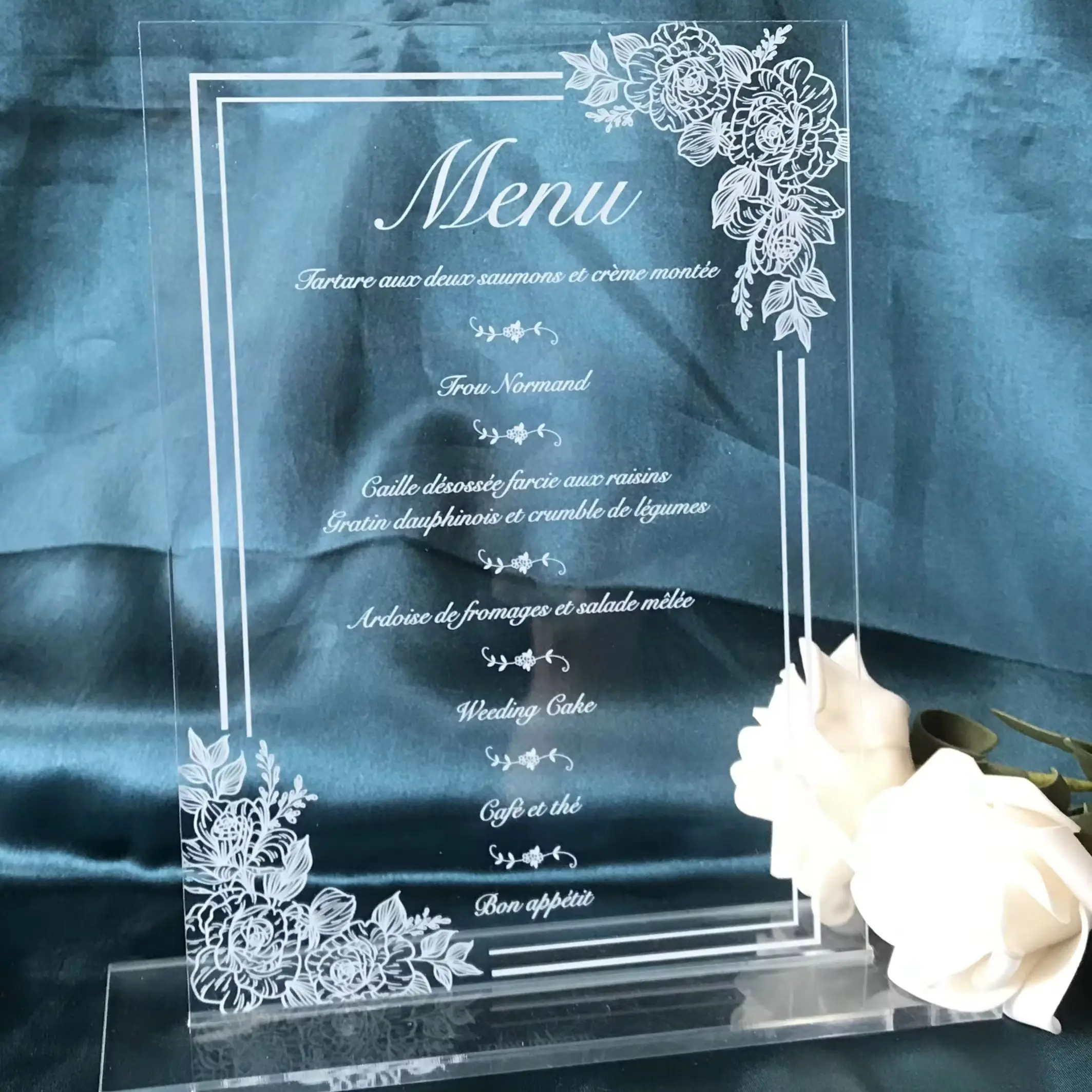 

Custom 10pcs Acrylic Wedding Dinner Menu,Transparent Menu with the Base,Clear Birthday Menu for Party Favor Decoration