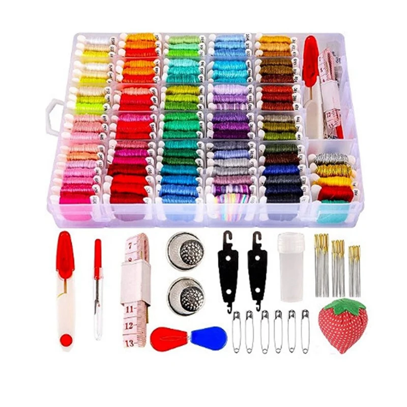 Friendship Bracelet String Kits With Organizer Storage Box, 100 Colors Embroidery Floss With Cross Stitch Tools-Labeled Durable