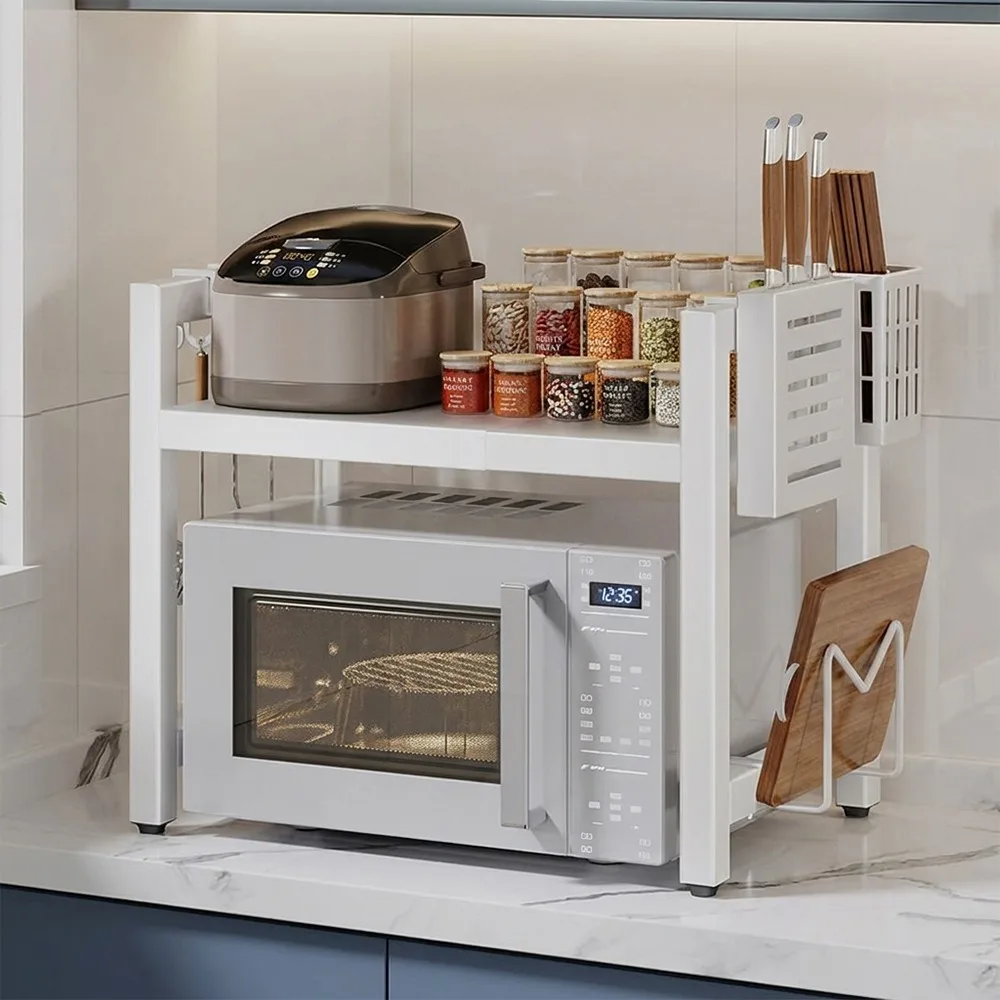 

Retractable Metal Kitchen Storage Rack Expandable Multi-Layer Oven Storage Shelf Thickened with 6 Hooks Seasoning Shelf