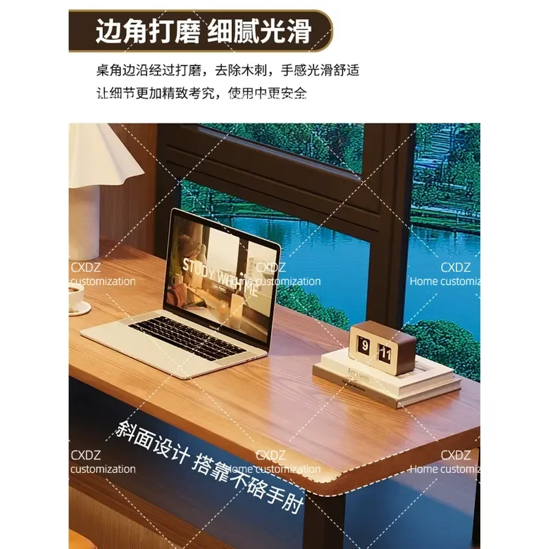 Solid Wood L Shaped Corner Desk for Bedroom Balcony Bay Window Reading Table Student Computer Workstation with Adjustable