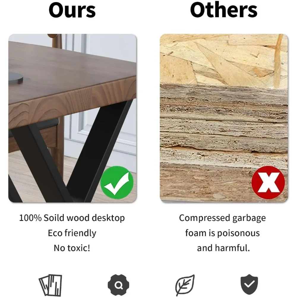 مكتب كمبيوتر من الخشب الصلب، مكتب دراسة، مكتب كتابة 55 بوصة، طاولة كمبيوتر حديثة وبسيطة الطراز، إطار معدني أسود،