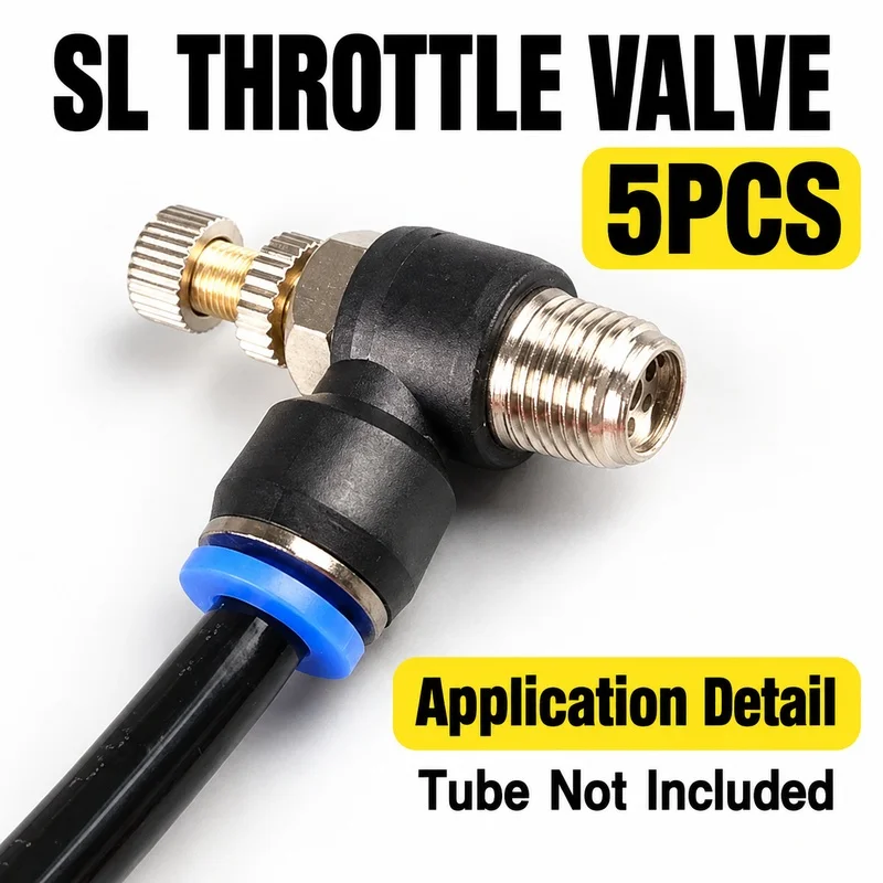 SL Adjustable Air Throttle Valve 5PCS, Pneumatic Push-In Elbow Connector for 4-12mm Tube OD with Threaded Port Options