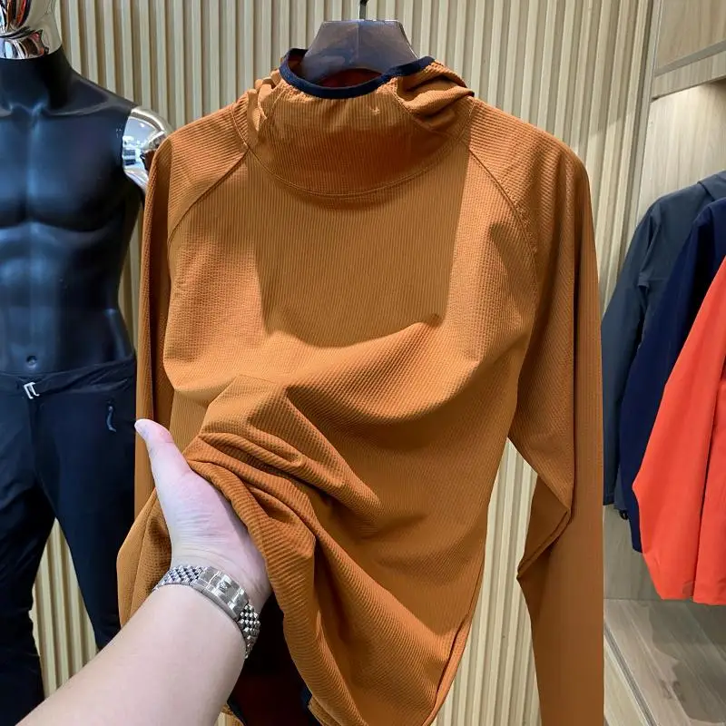 Cseta Deportiva de Manga Larga para Exteriores, Tejido Texturizado, Secado Rápido, ra, con Capucha, Estilo Casual de N...