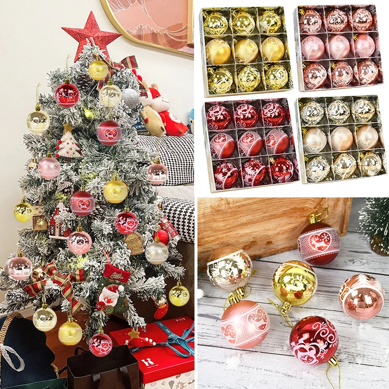 

9pcs 6cm Christmas Balls Gift Box Set Painted Christmas Ball Hanging Bauble Ornament Pendant Home New Year Xmas Party Decoration