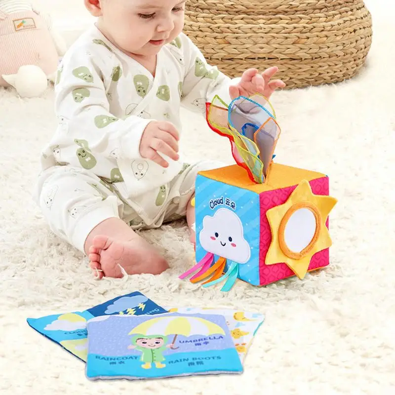 Tissue Cube Toy Soft Crinkle Sensory Toys Early Development Activities For Kids Ages 0-2 Educational Toys Learning Tool